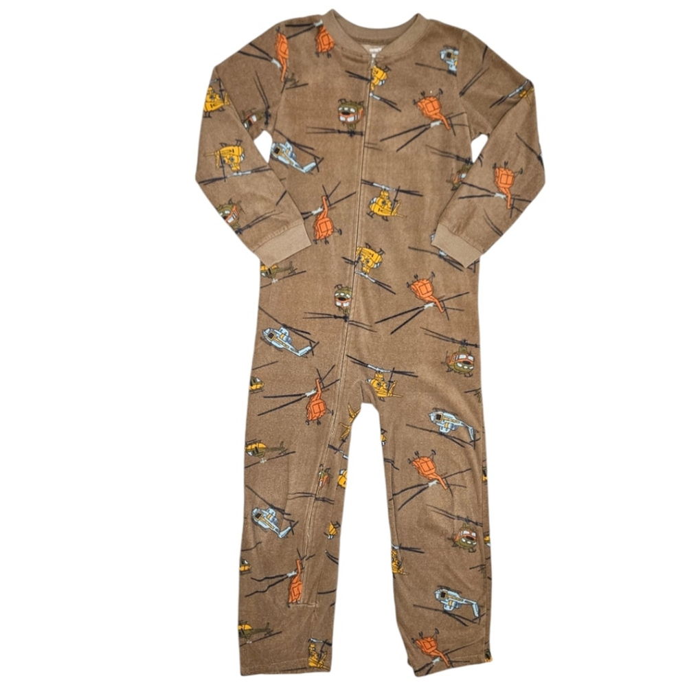 Carter’s Boys Fleece Footless Pajamas Size 8 Helicopter Print Zip-Up One-Piece